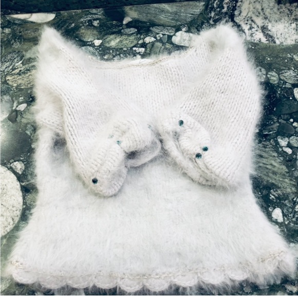 Vintage ‘80s Fiddlestix Cropped Soft Fuzzy Blue Gray Sweater Size Small - Picture 2 of 14